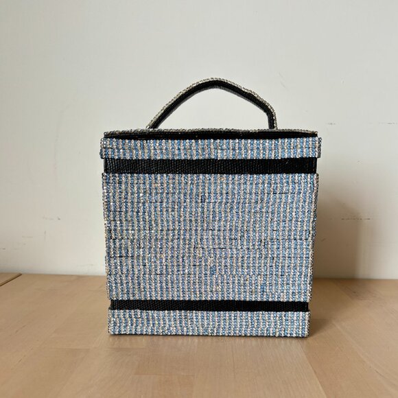 Adorable Evening Purse with Blue and White Glass Rhinestones and Big Bow - Picture 4 of 8